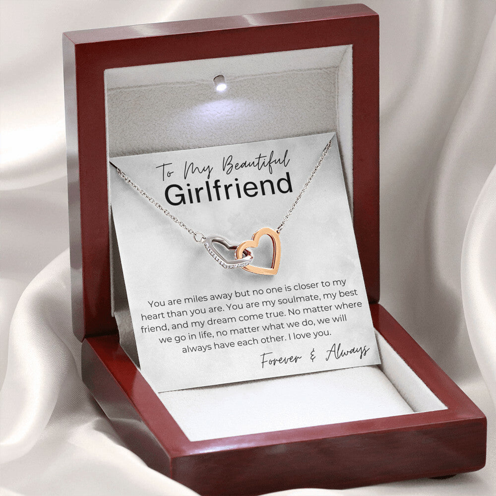 Miles Apart - Gift for Long Distance Girlfriend - Interlocking Heart Pendant Necklace