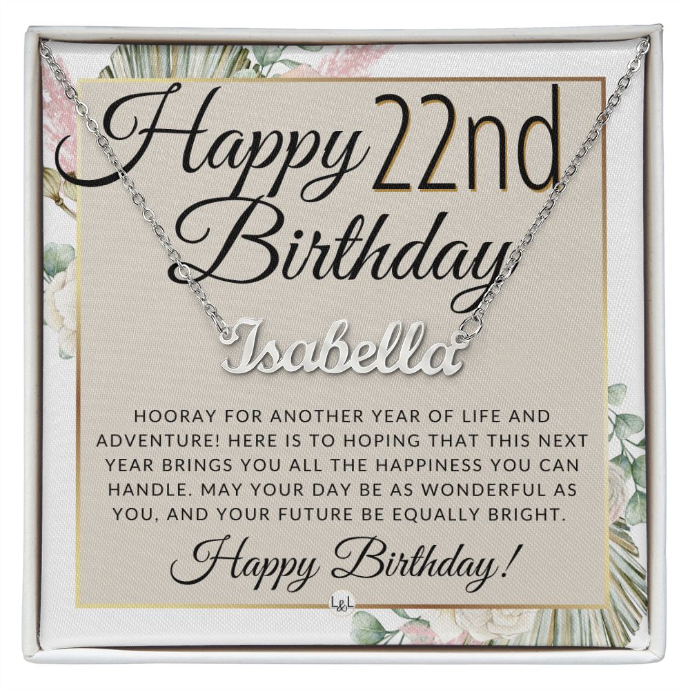 22nd Birthday Gift For Her - Name Necklace Gift For A 22 Year Old's Birthday - The Perfect Personalized Present - Liliana and Liam