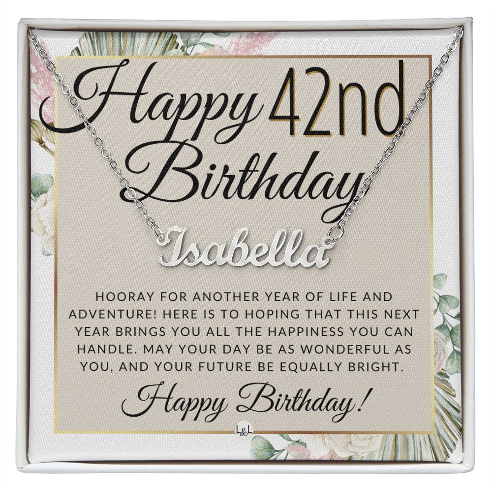 42nd Birthday Gift For Her - Name Necklace Gift For A 42 Year Old's Birthday - The Perfect Personalized Present - Liliana and Liam