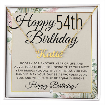 54th Birthday Gift For Her - Name Necklace Gift For A 54 Year Old's Birthday - The Perfect Personalized Present - Liliana and Liam