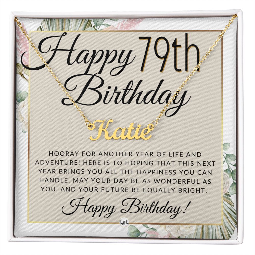 79th Birthday Gift For Her - Name Necklace Gift For A 79 Year Old's Birthday - The Perfect Personalized Present - Liliana and Liam