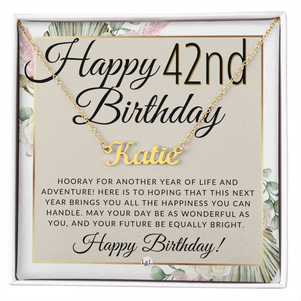 42nd Birthday Gift For Her - Name Necklace Gift For A 42 Year Old's Birthday - The Perfect Personalized Present - Liliana and Liam