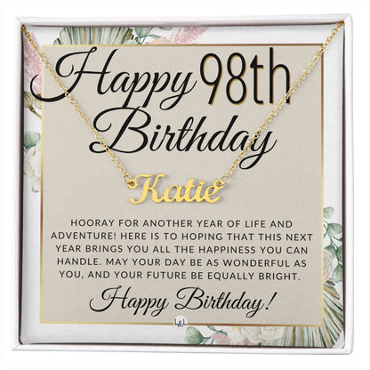98th Birthday Gift For Her - Name Necklace Gift For A 98 Year Old's Birthday - The Perfect Personalized Present - Liliana and Liam