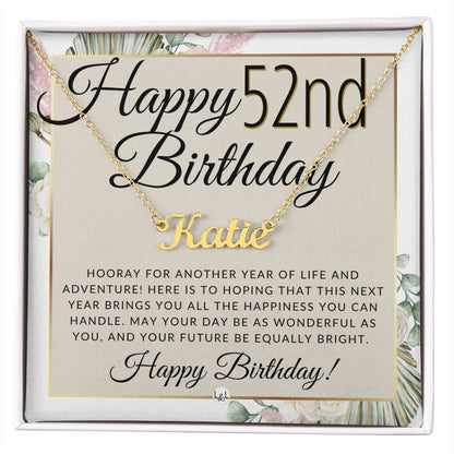 52nd Birthday Gift For Her - Name Necklace Gift For A 52 Year Old's Birthday - The Perfect Personalized Present - Liliana and Liam