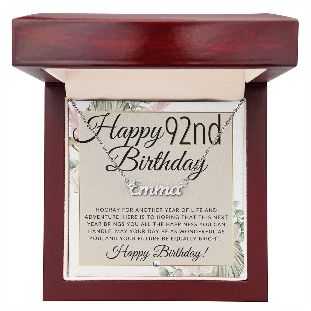 92nd Birthday Gift For Her - Name Necklace Gift For A 92 Year Old's Birthday - The Perfect Personalized Present - Liliana and Liam