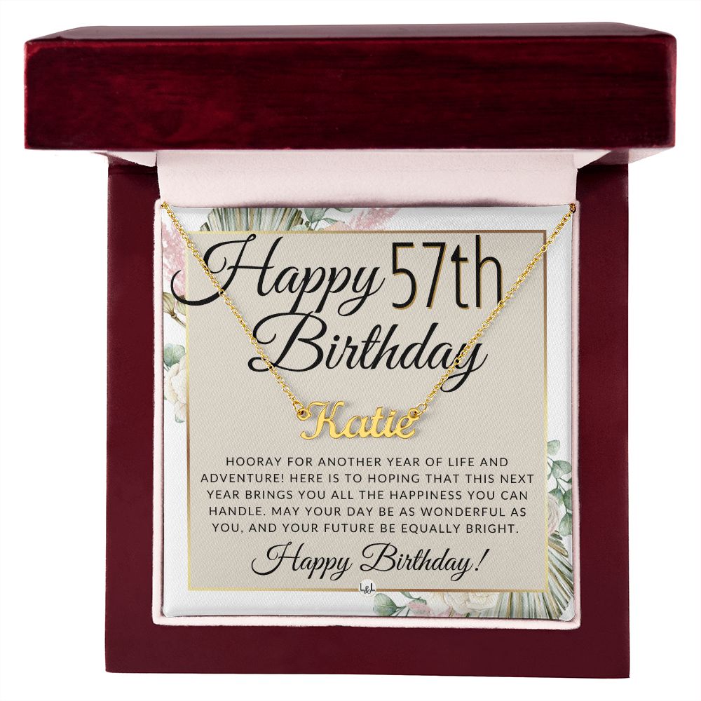 57th Birthday Gift For Her - Name Necklace Gift For A 57 Year Old's Birthday - The Perfect Personalized Present - Liliana and Liam