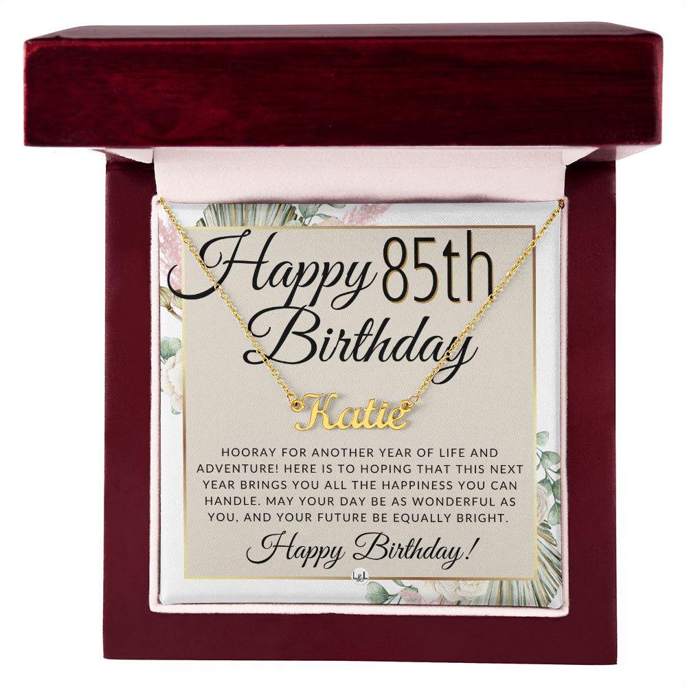 85th Birthday Gift For Her - Name Necklace Gift For A 85 Year Old's Birthday - The Perfect Personalized Present - Liliana and Liam