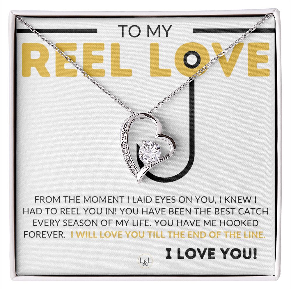 To My Reel Love - Fishing Partner Necklace for Your Wife, Fiancée, or Girlfriend - Fishing Gift for Her from A Man Who Loves Fishing -  Christmas, Valentine's, Birthday or Anniversary Gifts