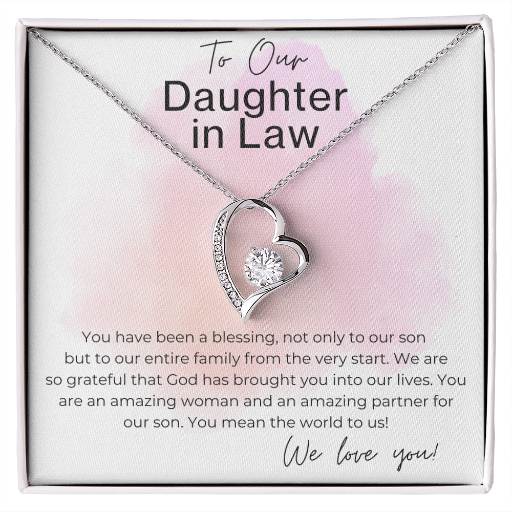 You Are a Blessing to Our Entire Family - Gift for Our Daughter in Law - Heart Pendant Necklace