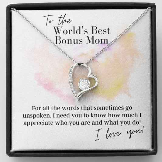 To the World's Best Bonus Mom - Forever Love - Pendant Necklace