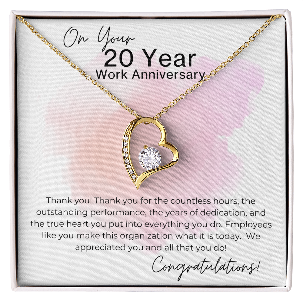 For All Your Heart - Gift for 20 Year Work Anniversary - Heart Pendant Necklace