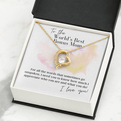 To the World's Best Bonus Mom - Forever Love - Pendant Necklace
