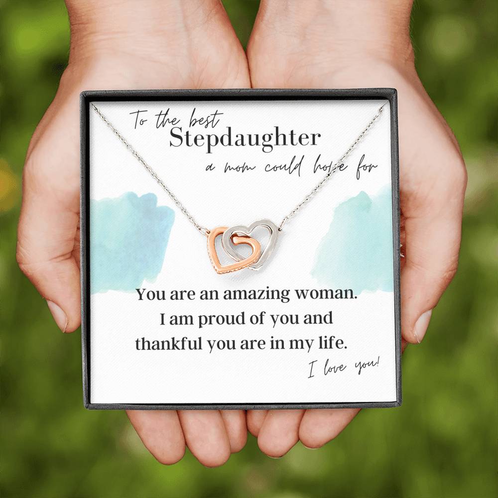 To The Best Stepdaughter a Mom Could Hope For  - Interlocking Hearts - Pendant Necklace