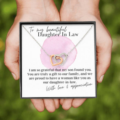 To My Beautiful Daughter In Law - Interlocking Hearts - Pendant Necklace