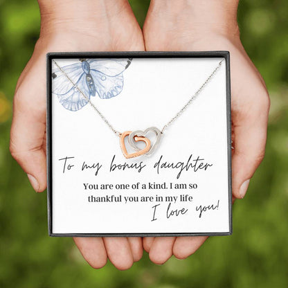 To My Bonus Daughter - Interlocking Hearts - Pendant Necklace