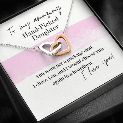 To My Amazing Hand Picked Daughter - Interlocking Hearts - Pendant Necklace