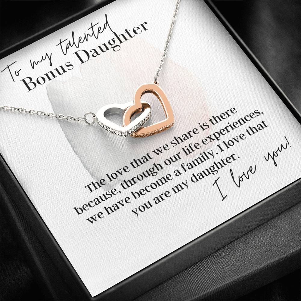 To My Talented Bonus Daughter, WIth Love - Interlocking Hearts - Pendant Necklace