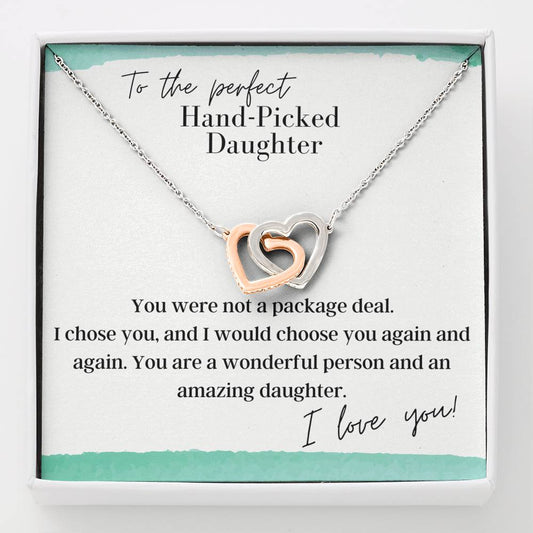 To The Perfect Hand Picked Daughter - Interlocking Hearts - Pendant Necklace