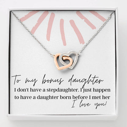 To My Bonus Daughter, With Love - Interlocking Hearts - Pendant Necklace