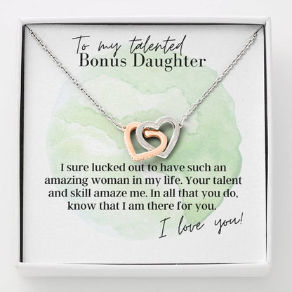 To My Talented Bonus Daughter - Interlocking Hearts - Pendant Necklace