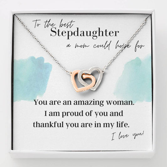 To The Best Stepdaughter a Mom Could Hope For  - Interlocking Hearts - Pendant Necklace
