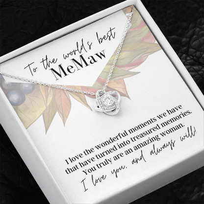 To the World's Best MeMaw - Love Knot Pendant Necklace - The Perfect Gift for Your MeMaw