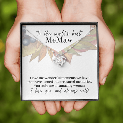 To the World's Best MeMaw - Love Knot Pendant Necklace - The Perfect Gift for Your MeMaw