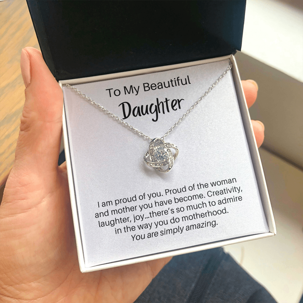 To My Beautiful Daughter, I Love You  - For Adult Daughter/Mom - Love Knot Pendant Necklace - The Perfect Gift for Your Daughter