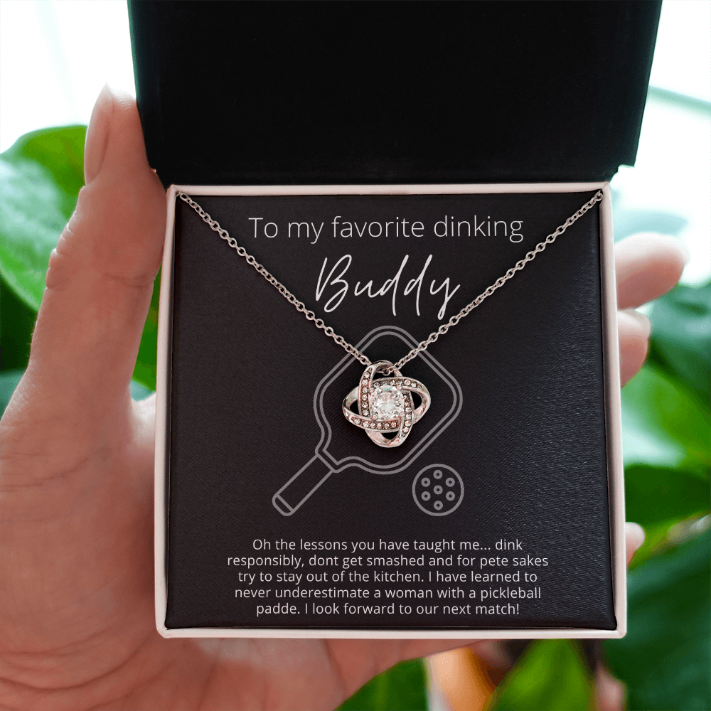 To Favorite Dinking Buddy, Stay Out of the Kitchen - Knot Pendant Necklace - The Perfect Pickleball Gift