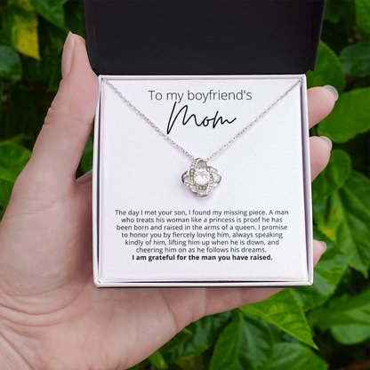 To My Boyfriend's Mom, I am Grateful - Knot Pendant Necklace - For Your Boyfriends Mom