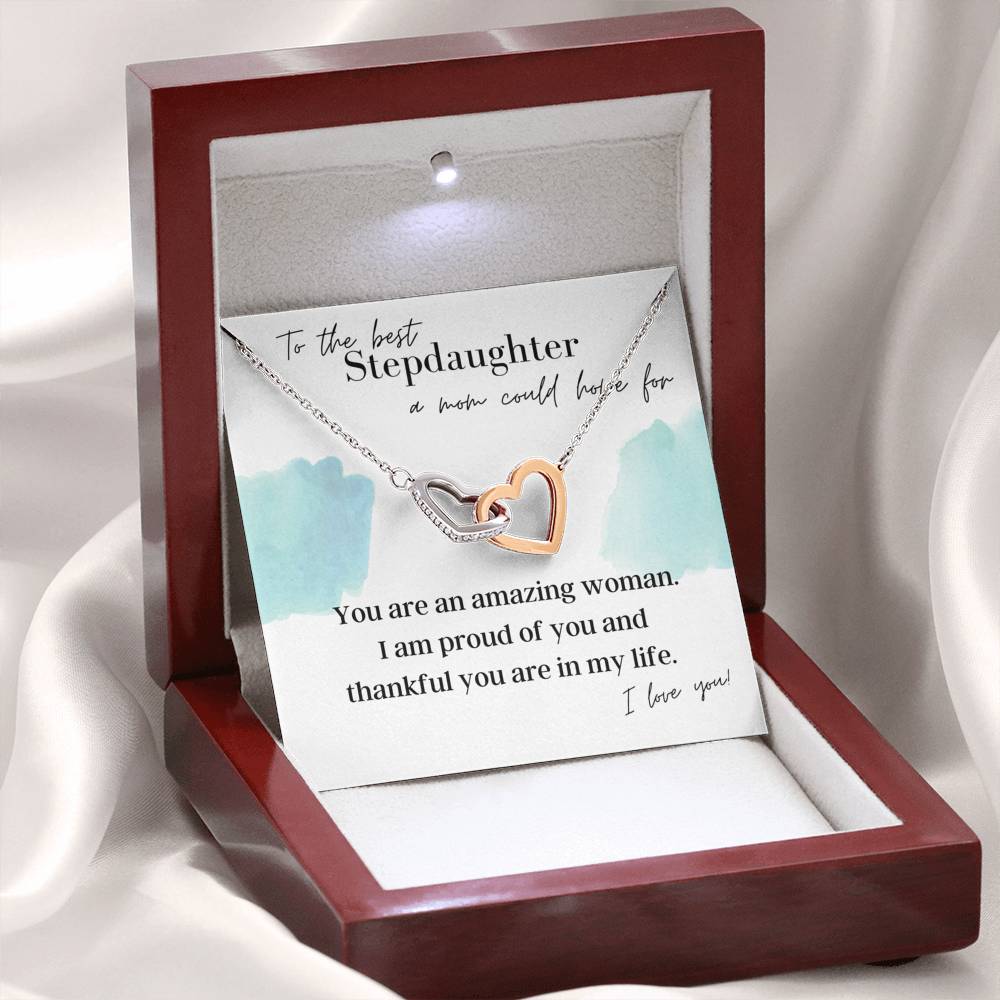 To The Best Stepdaughter a Mom Could Hope For  - Interlocking Hearts - Pendant Necklace