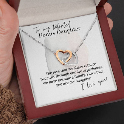To My Talented Bonus Daughter, WIth Love - Interlocking Hearts - Pendant Necklace