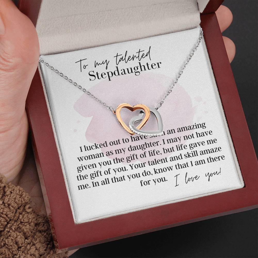 To My Talented Stepdaughter, With Love - Interlocking Hearts - Pendant Necklace