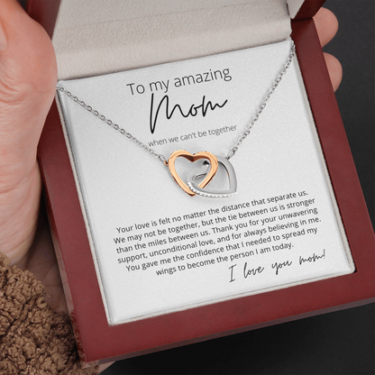 To My Amazing Mom, When We Can't be Together - Interlocking Hearts Pendant Necklace - Perfect for Your Long Distance Mom