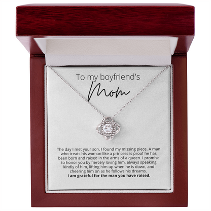 To My Boyfriend's Mom, I am Grateful - Knot Pendant Necklace - For Your Boyfriends Mom
