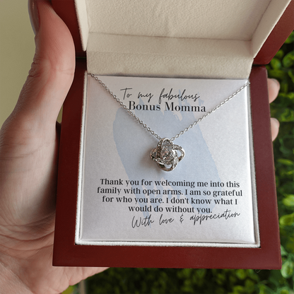 To My Fabulous Bonus Momma - Love Knot Pendant Necklace - The Perfect Gift for Your Bonus Mom