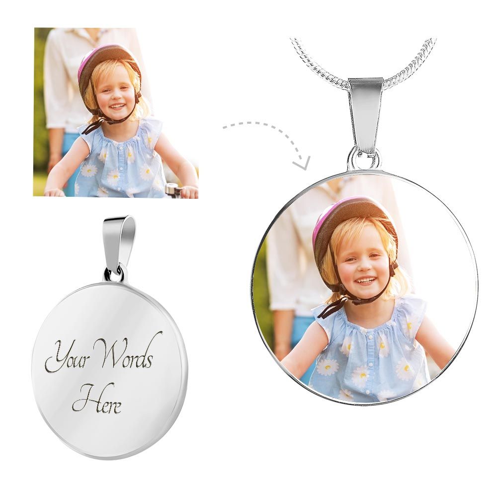 Personalized Necklace with Round Photo Pendant and Engraving Options