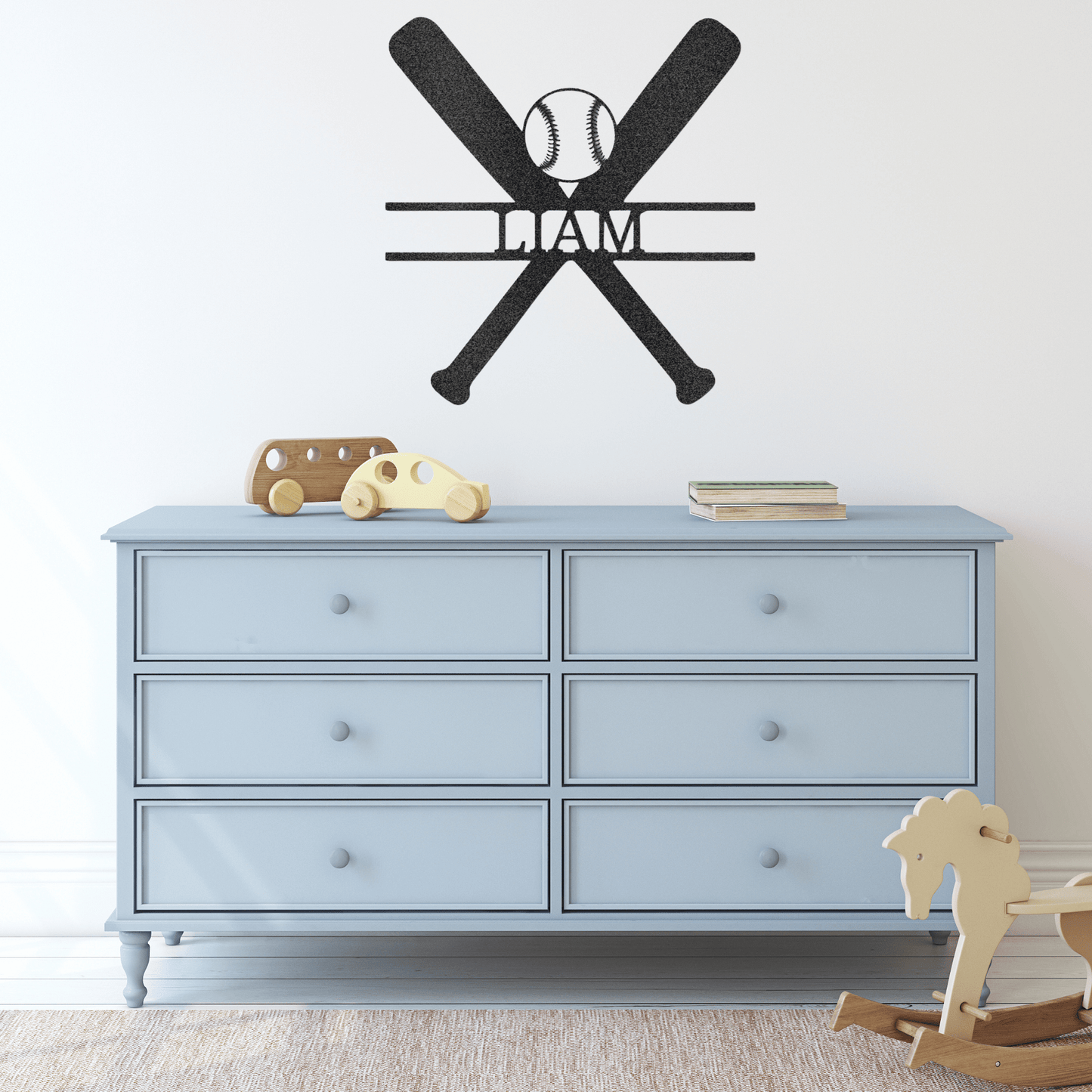 Baseball and Bat Sign - Custom Metal Baseball Sign - Playroom Sign, Gift for Baseball Player
