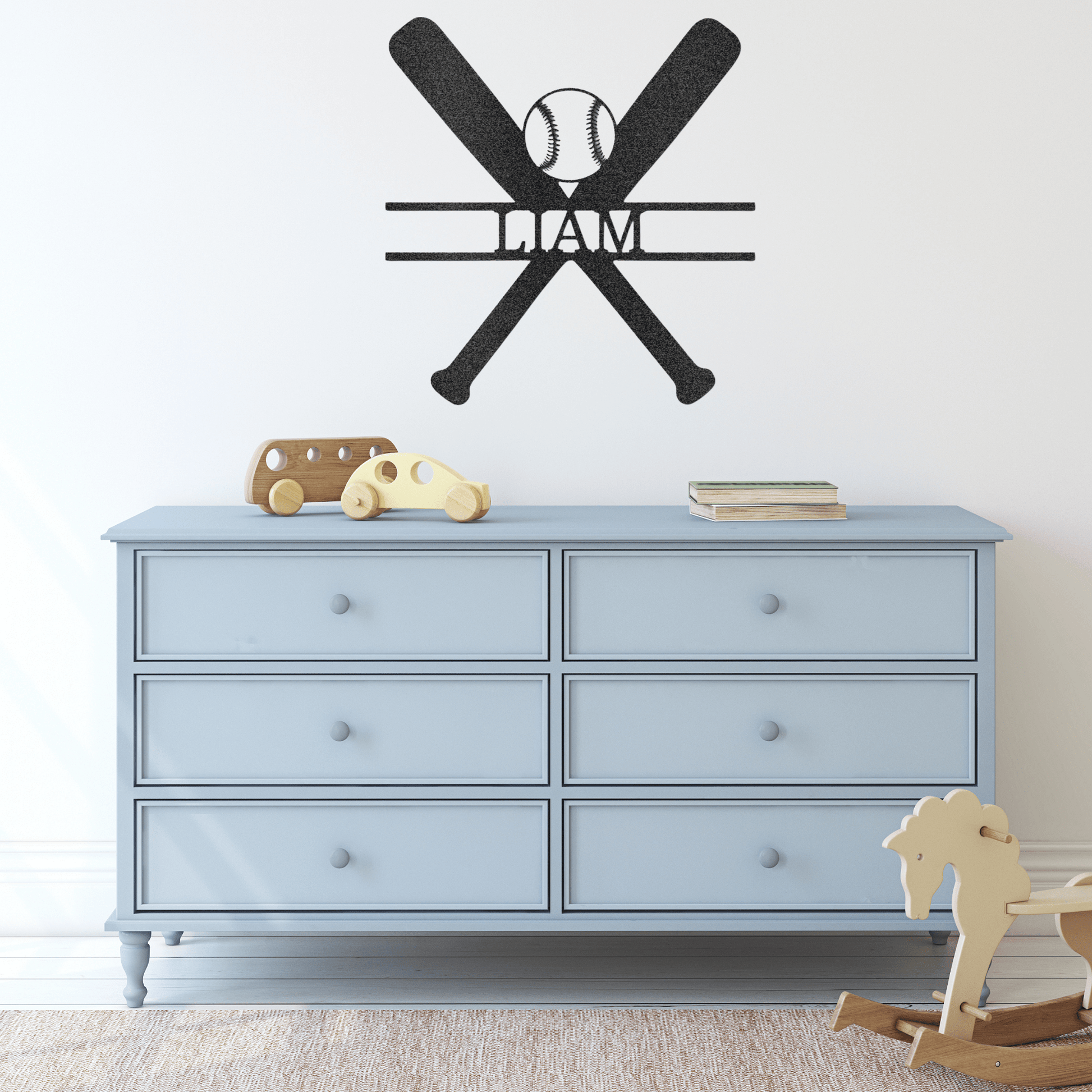 Baseball and Bat Sign - Custom Metal Baseball Sign - Playroom Sign, Gift for Baseball Player