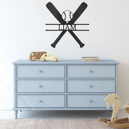 Baseball and Bat Sign - Custom Metal Baseball Sign - Playroom Sign, Gift for Baseball Player