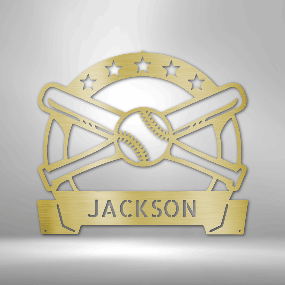 Baseball Wall Art with Name Banner - Custom Metal Baseball Sign - Playroom Sign