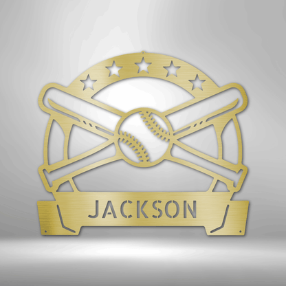 Baseball Wall Art with Name Banner - Custom Metal Baseball Sign - Playroom Sign