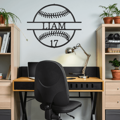Baseball/Softball Sign with Number - Laser Cut Metal Sign, Playroom Sign, Gift for Baseball Player