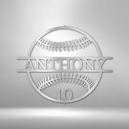 Baseball/Softball Sign with Number - Laser Cut Metal Sign, Playroom Sign, Gift for Baseball Player