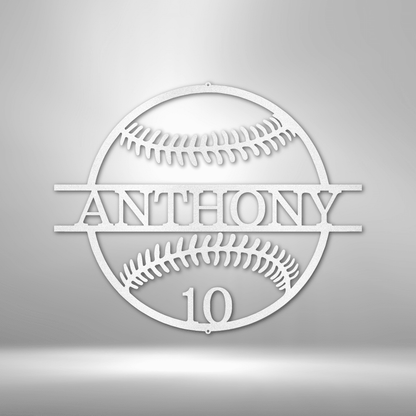 Baseball/Softball Sign with Number - Laser Cut Metal Sign, Playroom Sign, Gift for Baseball Player