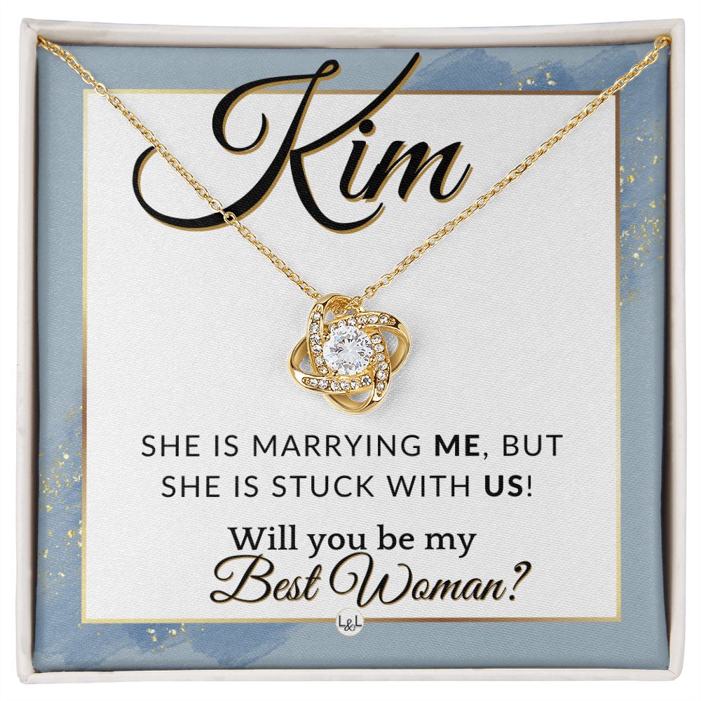 Best Woman Proposal, Custom Name - Wedding Party Necklace Gift From Groom - Be My Best Woman , Dusty Blue And Gold Wedding Theme - Jewelry - Personalized Gift