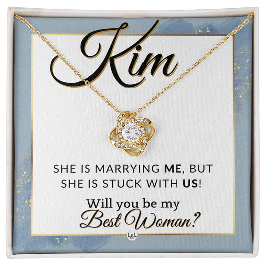 Best Woman Proposal, Custom Name - Wedding Party Necklace Gift From Groom - Be My Best Woman , Dusty Blue And Gold Wedding Theme - Jewelry - Personalized Gift