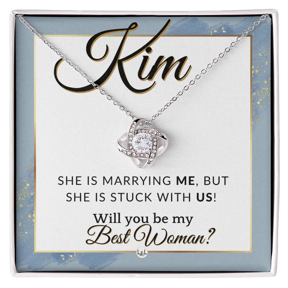 Best Woman Proposal, Custom Name - Wedding Party Necklace Gift From Groom - Be My Best Woman , Dusty Blue And Gold Wedding Theme - Jewelry - Personalized Gift
