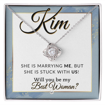 Best Woman Proposal, Custom Name - Wedding Party Necklace Gift From Groom - Be My Best Woman , Dusty Blue And Gold Wedding Theme - Jewelry - Personalized Gift