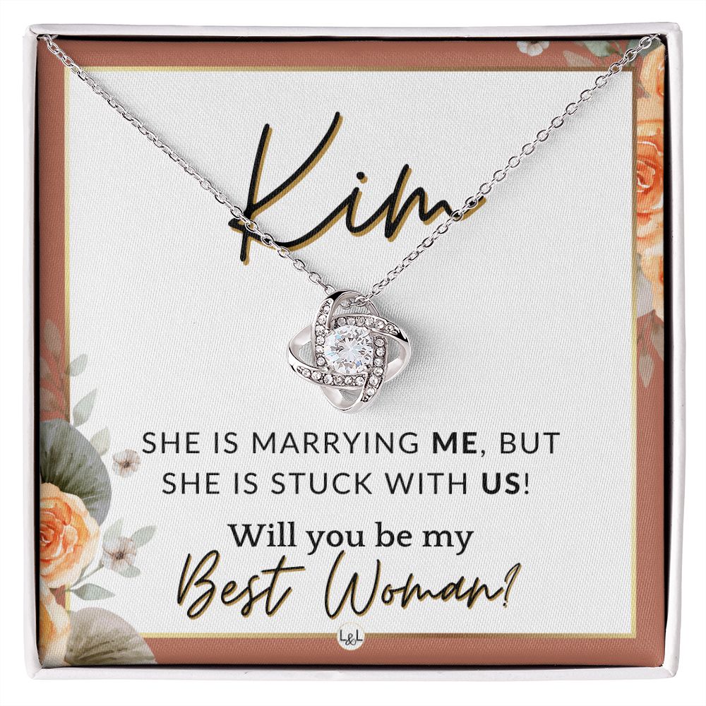 Best Woman Proposal, Custom Name - Wedding Party Necklace Gift From Groom - Be My Best Woman , Pink Floral and Boho Wedding Theme - Jewelry - Personalized Gift